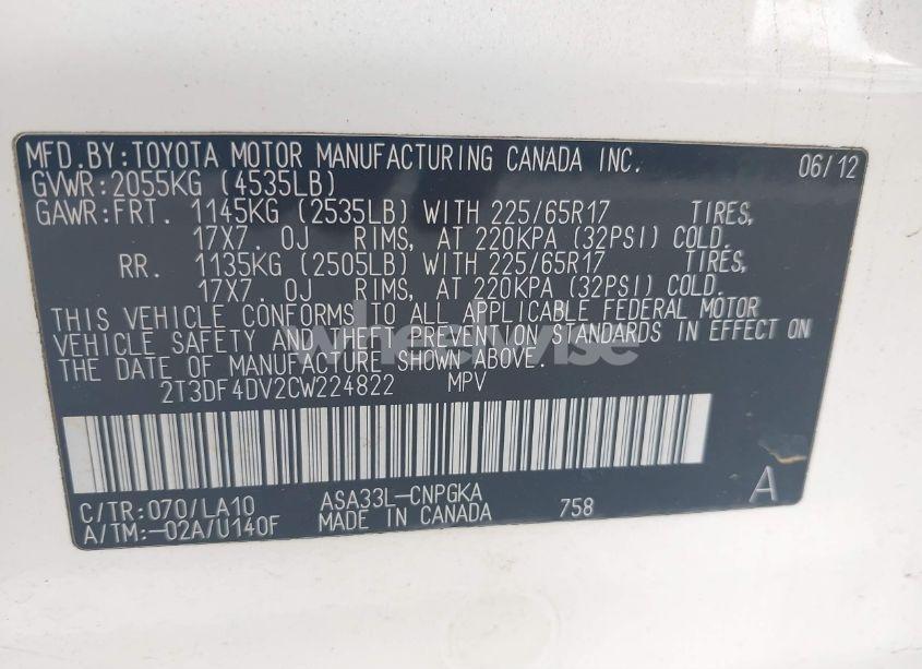 Photo 9 of 2012 Toyota Rav4 LIMITED (VIN 2T3DF4DV2CW224822)