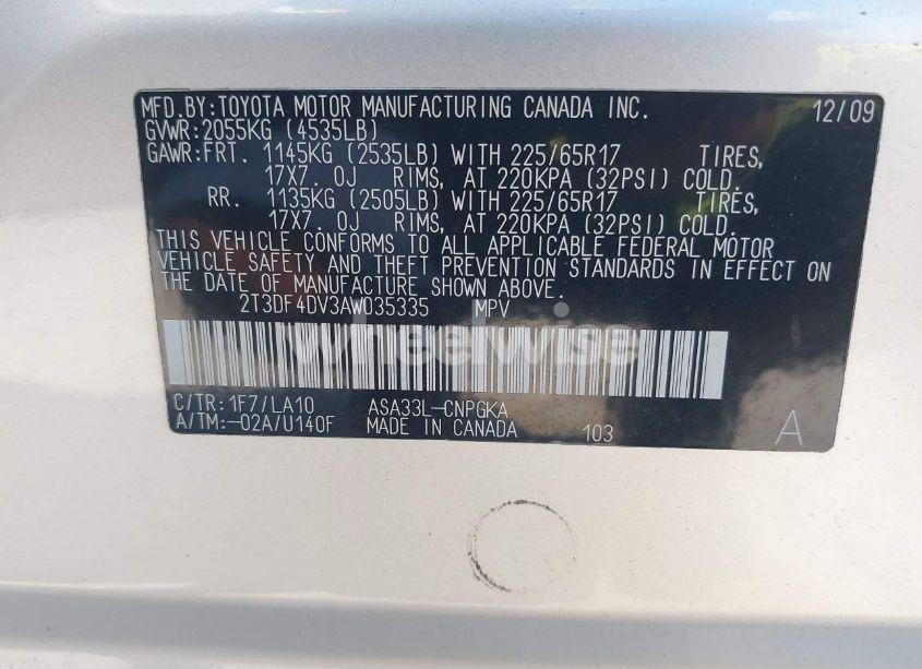 Photo 9 of 2010 Toyota Rav4 LIMITED (VIN 2T3DF4DV3AW035335)