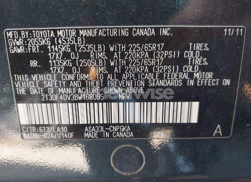 Photo 9 of 2011 Toyota Rav4 LIMITED (VIN 2T3DF4DV3BW168095)