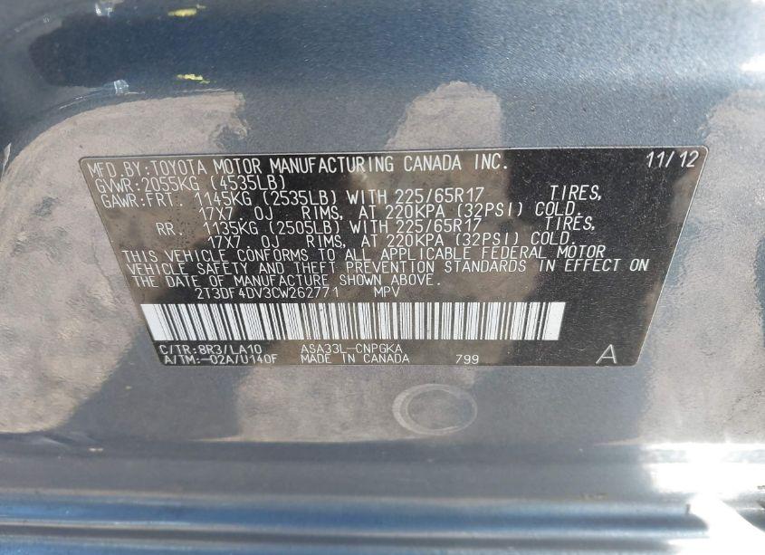 Photo 9 of 2012 Toyota Rav4 LIMITED (VIN 2T3DF4DV3CW262771)