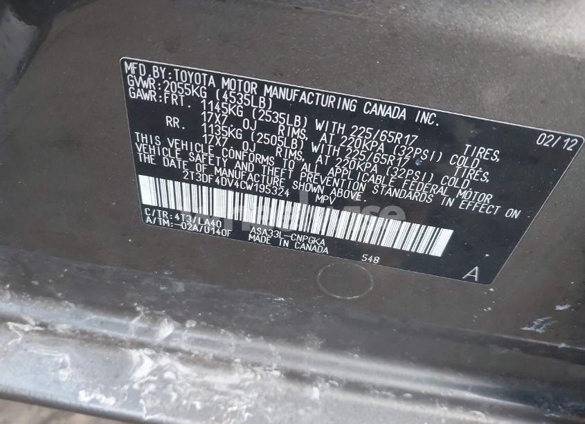 Photo 9 of 2012 Toyota Rav4 LIMITED (VIN 2T3DF4DV4CW195324)