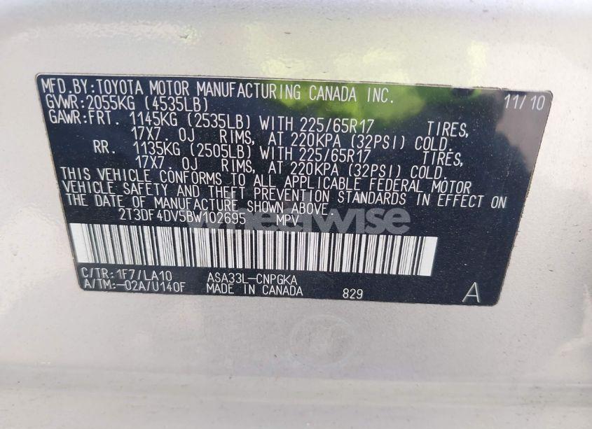 Photo 9 of 2011 Toyota Rav4 LIMITED (VIN 2T3DF4DV5BW102695)