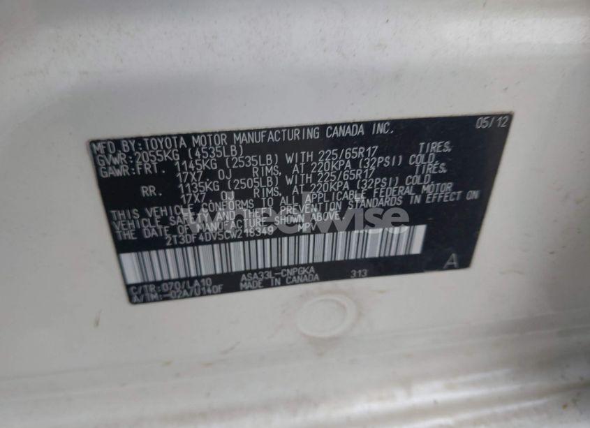 Photo 9 of 2012 Toyota Rav4 LIMITED (VIN 2T3DF4DV5CW218349)