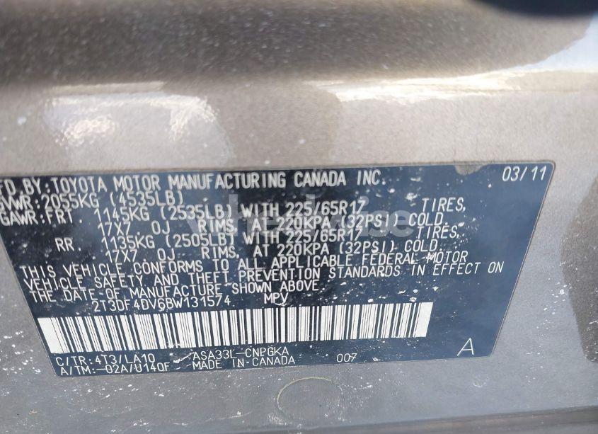 Photo 9 of 2011 Toyota Rav4 LIMITED (VIN 2T3DF4DV6BW131574)