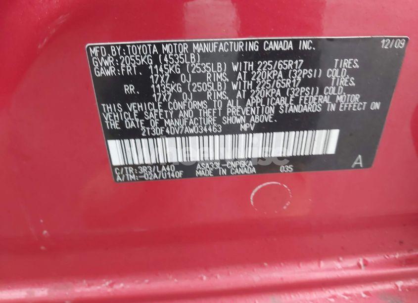 Photo 9 of 2010 Toyota Rav4 LIMITED (VIN 2T3DF4DV7AW034463)