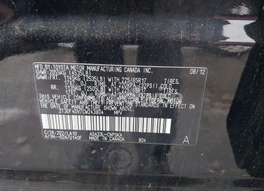 Photo 9 of 2012 Toyota Rav4 LIMITED (VIN 2T3DF4DV7CW243804)