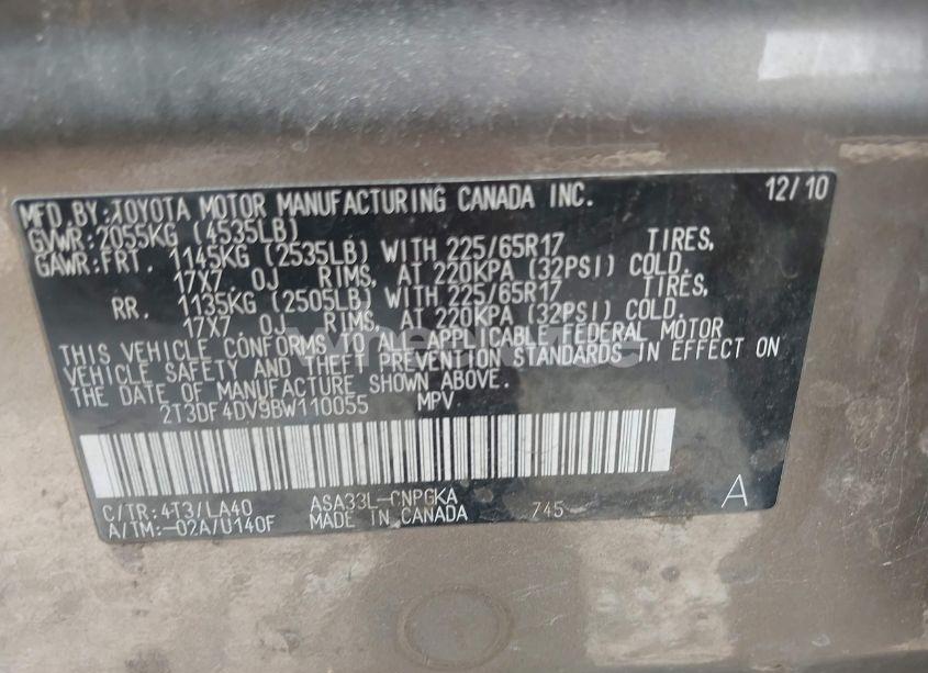 Photo 9 of 2011 Toyota Rav4 LIMITED (VIN 2T3DF4DV9BW110055)