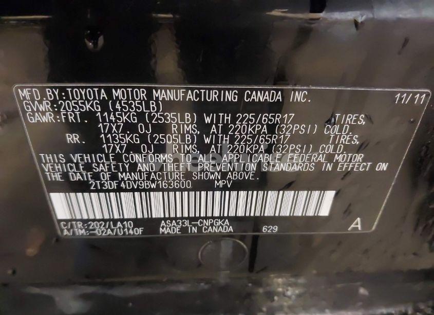 Photo 9 of 2011 Toyota Rav4 LIMITED (VIN 2T3DF4DV9BW163600)