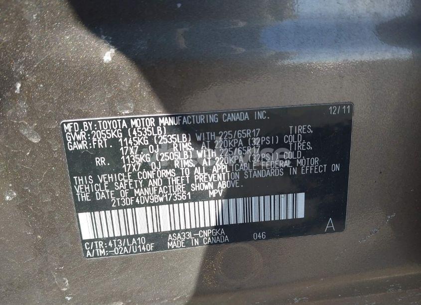 Photo 9 of 2011 Toyota Rav4 LIMITED (VIN 2T3DF4DV9BW173561)