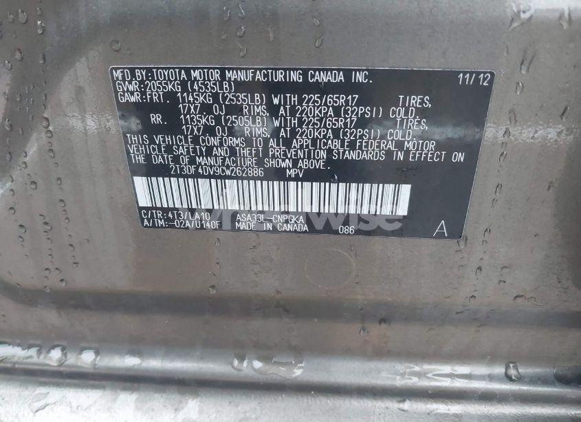 Photo 9 of 2012 Toyota Rav4 LIMITED (VIN 2T3DF4DV9CW262886)