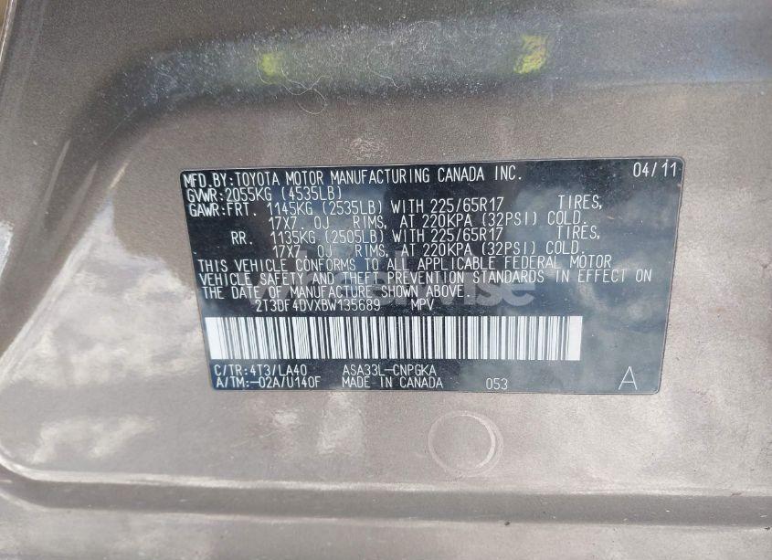 Photo 9 of 2011 Toyota Rav4 LIMITED (VIN 2T3DF4DVXBW135689)