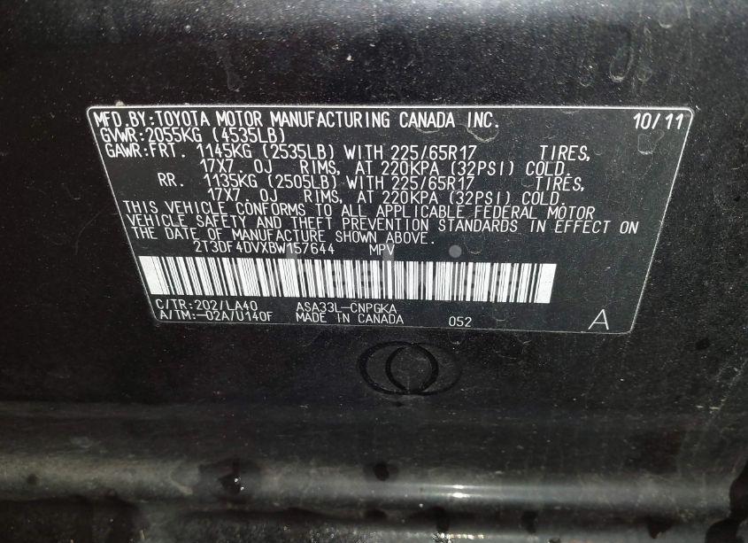 Photo 9 of 2011 Toyota Rav4 LIMITED (VIN 2T3DF4DVXBW157644)