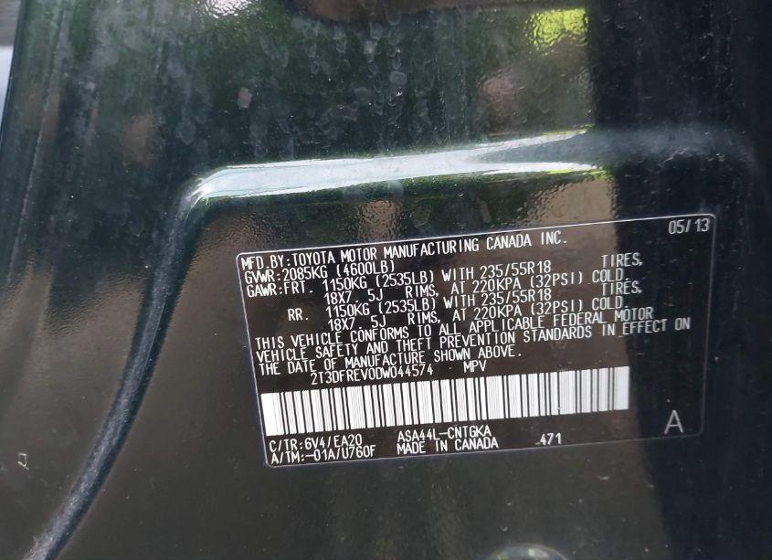 Photo 9 of 2013 Toyota Rav4 LIMITED (VIN 2T3DFREV0DW044574)