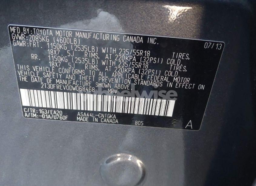 Photo 9 of 2013 Toyota Rav4 LIMITED (VIN 2T3DFREV0DW068468)