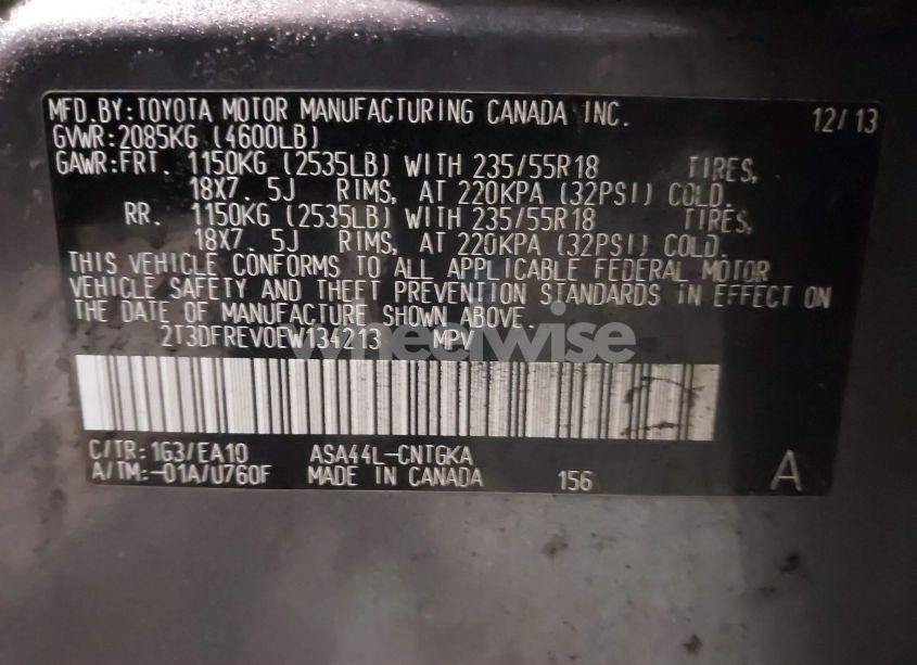 Photo 9 of 2014 Toyota Rav4 LIMITED (VIN 2T3DFREV0EW134213)