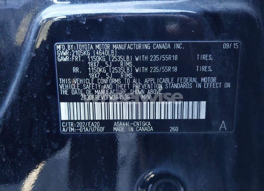 Photo 9 of 2015 Toyota Rav4 LIMITED (VIN 2T3DFREV0FW381538)