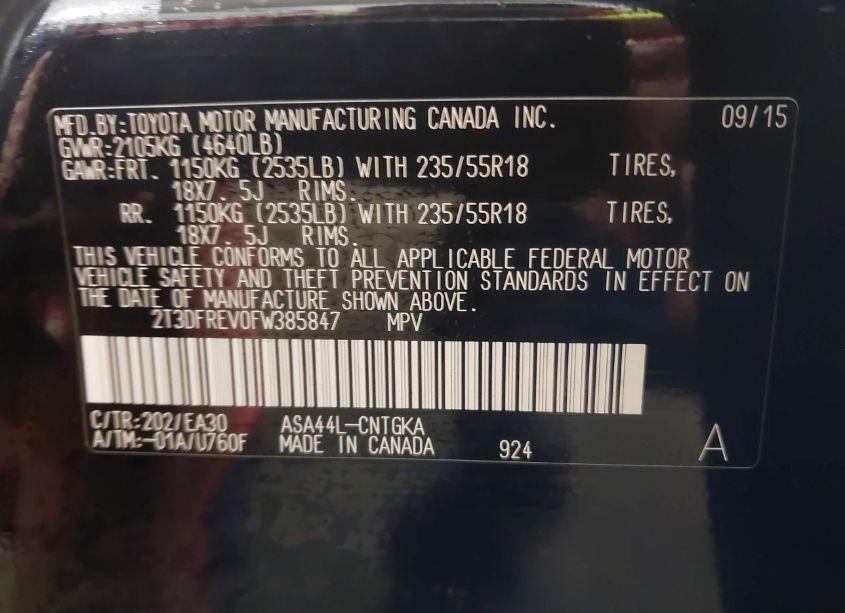 Photo 9 of 2015 Toyota Rav4 LIMITED (VIN 2T3DFREV0FW385847)