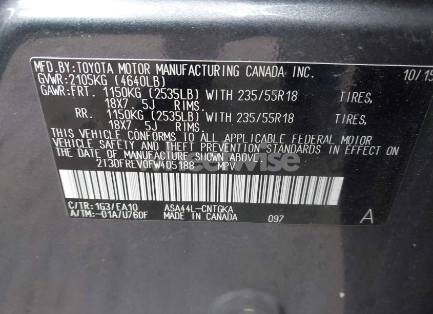 Photo 9 of 2015 Toyota Rav4 LIMITED (VIN 2T3DFREV0FW405188)