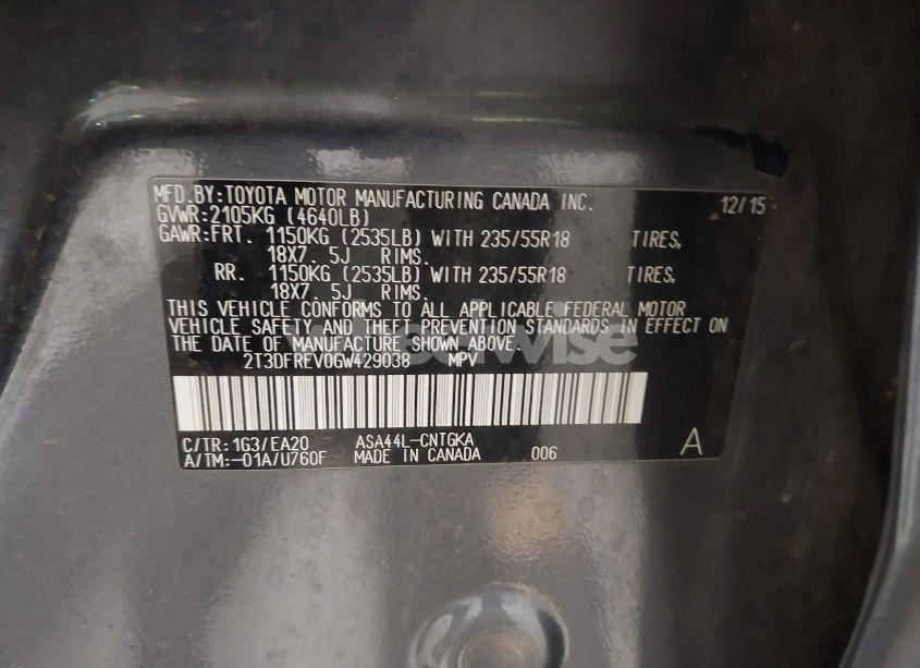 Photo 9 of 2016 Toyota Rav4 LIMITED (VIN 2T3DFREV0GW429038)