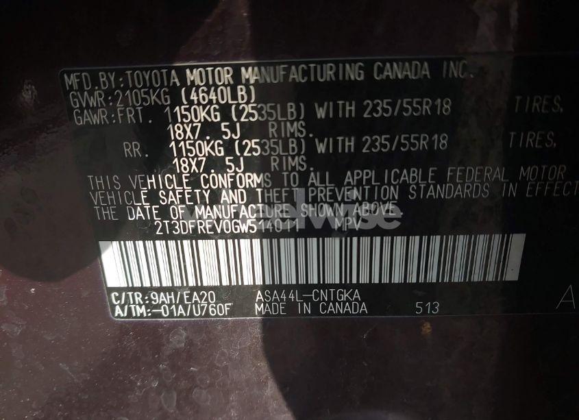 Photo 9 of 2016 Toyota Rav4 LIMITED (VIN 2T3DFREV0GW514011)