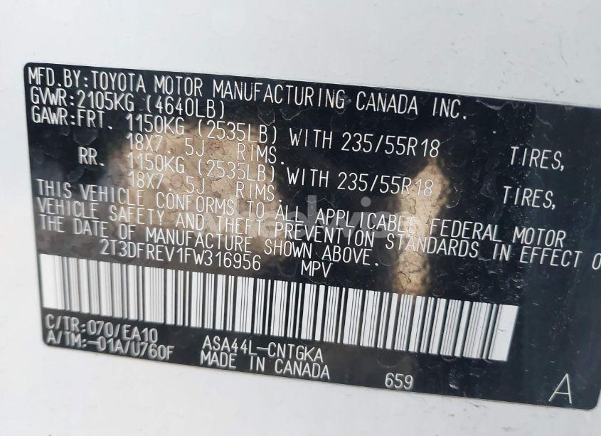 Photo 9 of 2015 Toyota Rav4 LIMITED (VIN 2T3DFREV1FW316956)