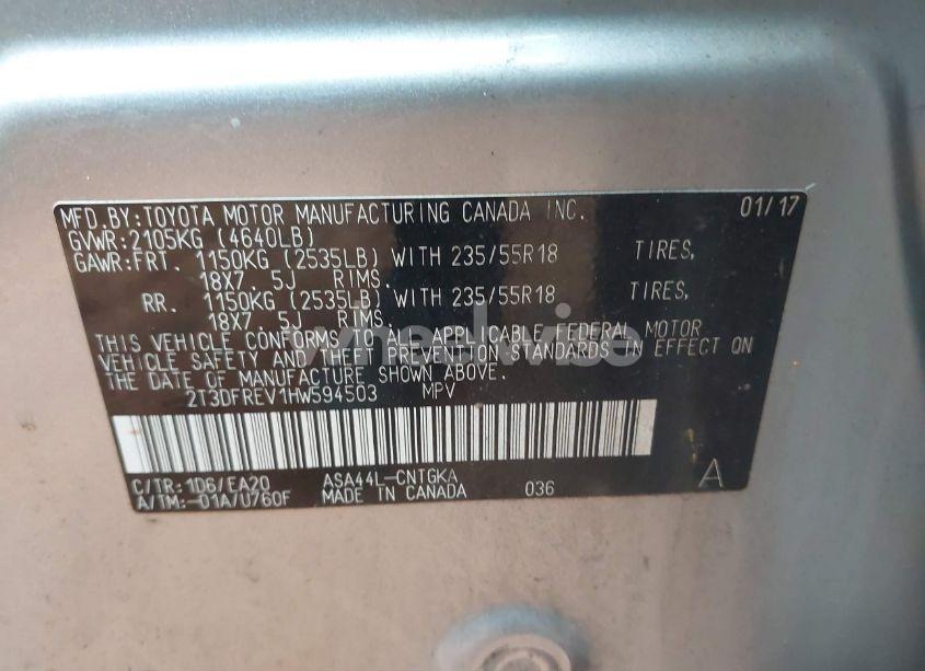 Photo 9 of 2017 Toyota Rav4 LIMITED (VIN 2T3DFREV1HW594503)