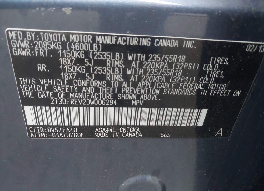 Photo 9 of 2013 Toyota Rav4 LIMITED (VIN 2T3DFREV2DW006294)