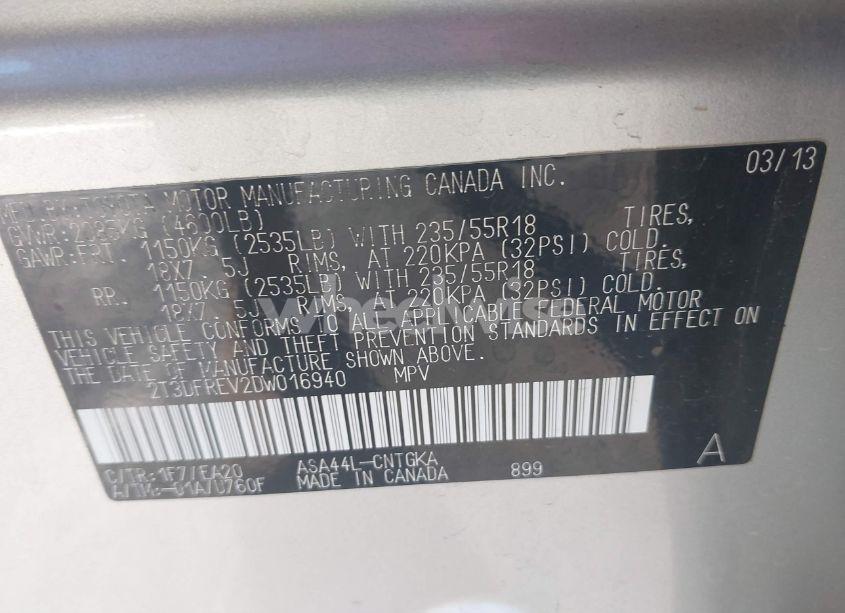 Photo 9 of 2013 Toyota Rav4 LIMITED (VIN 2T3DFREV2DW016940)