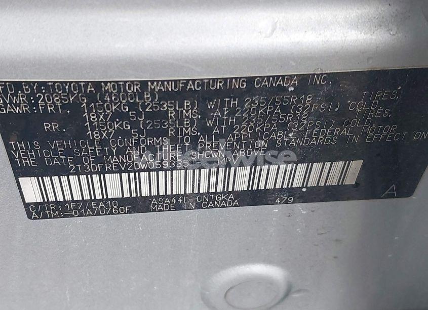 Photo 9 of 2013 Toyota Rav4 LIMITED (VIN 2T3DFREV2DW059335)