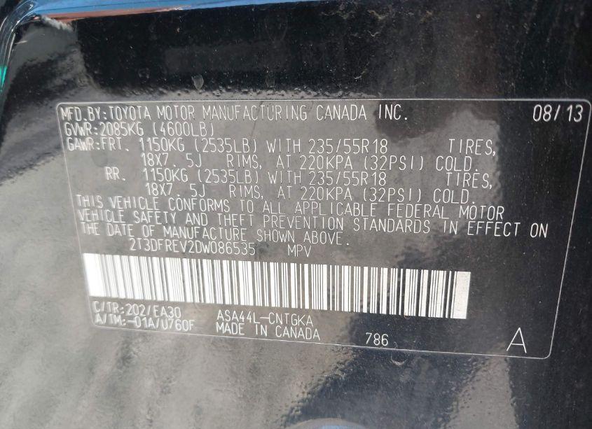 Photo 9 of 2013 Toyota Rav4 LIMITED (VIN 2T3DFREV2DW086535)