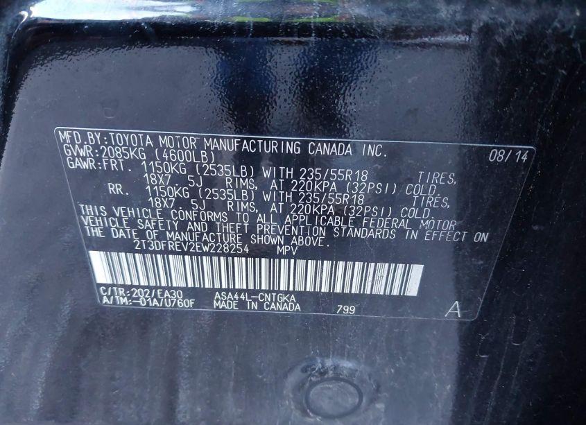 Photo 9 of 2014 Toyota Rav4 LIMITED (VIN 2T3DFREV2EW228254)