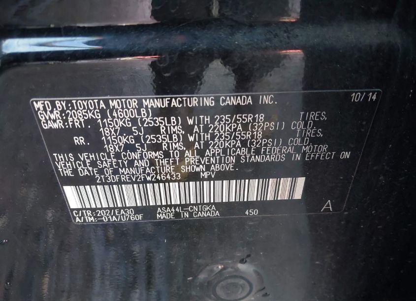 Photo 9 of 2015 Toyota Rav4 LIMITED (VIN 2T3DFREV2FW246433)