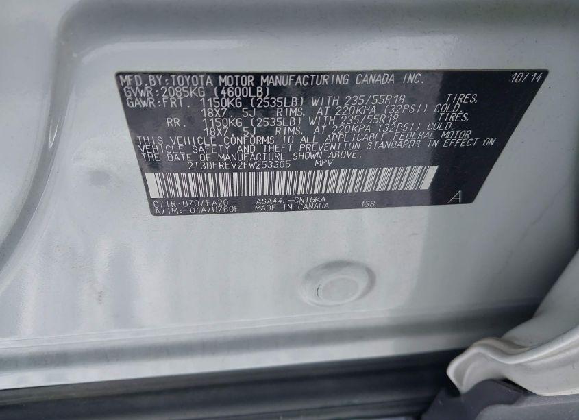 Photo 9 of 2015 Toyota Rav4 LIMITED (VIN 2T3DFREV2FW253365)