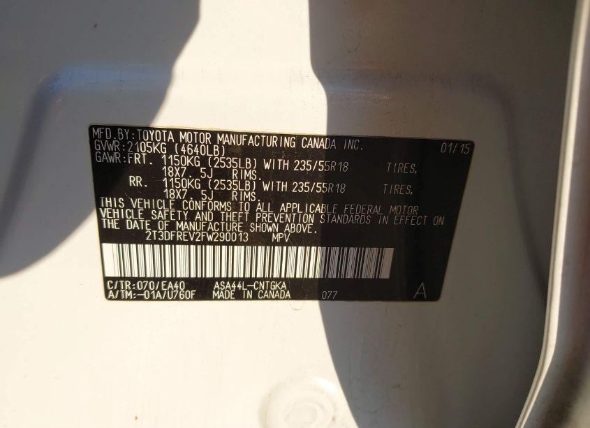 Photo 9 of 2015 Toyota Rav4 LIMITED (VIN 2T3DFREV2FW290013)