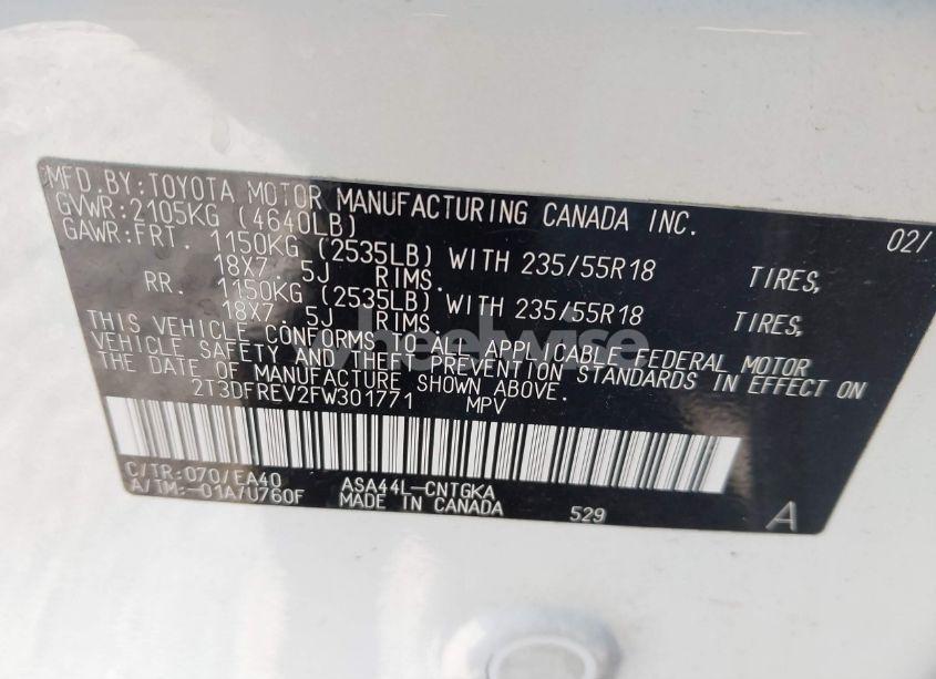 Photo 9 of 2015 Toyota Rav4 LIMITED (VIN 2T3DFREV2FW301771)