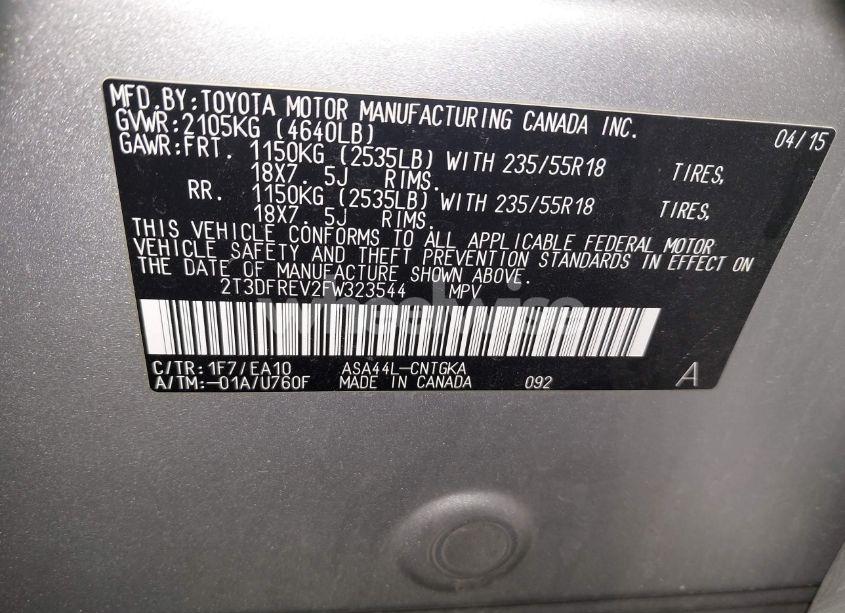 Photo 9 of 2015 Toyota Rav4 LIMITED (VIN 2T3DFREV2FW323544)