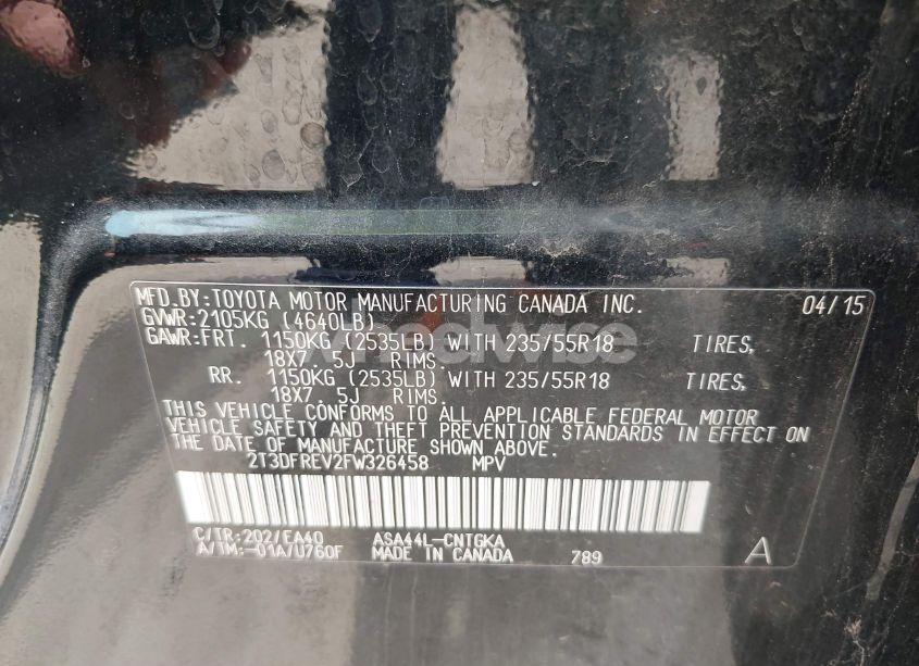 Photo 9 of 2015 Toyota Rav4 LIMITED (VIN 2T3DFREV2FW326458)
