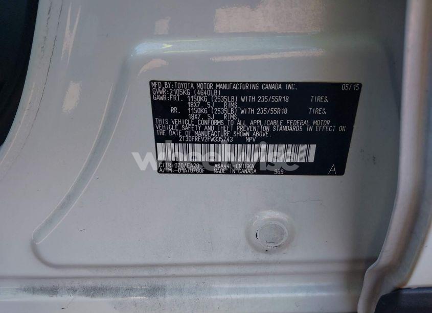 Photo 9 of 2015 Toyota Rav4 LIMITED (VIN 2T3DFREV2FW335743)