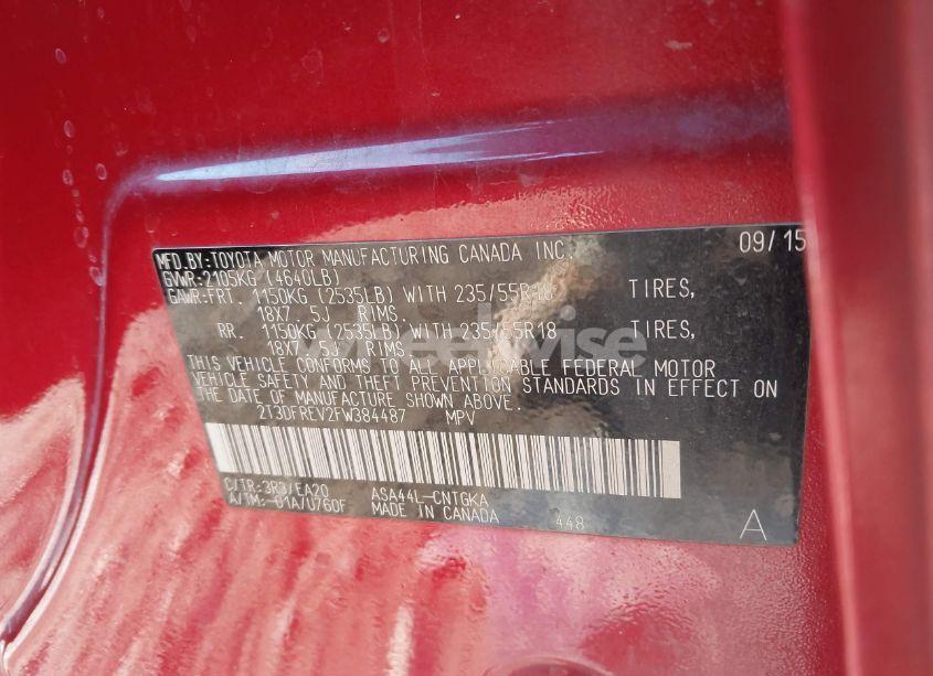 Photo 9 of 2015 Toyota Rav4 LIMITED (VIN 2T3DFREV2FW384487)