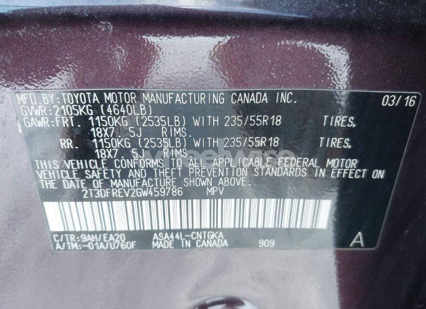 Photo 9 of 2016 Toyota Rav4 LIMITED (VIN 2T3DFREV2GW459786)