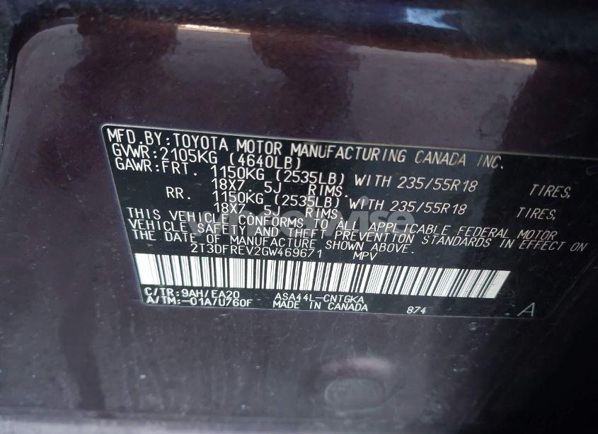 Photo 9 of 2016 Toyota Rav4 LIMITED (VIN 2T3DFREV2GW469671)