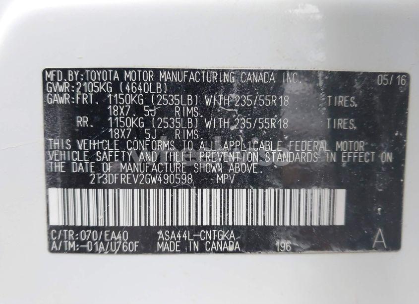 Photo 9 of 2016 Toyota Rav4 LIMITED (VIN 2T3DFREV2GW490598)