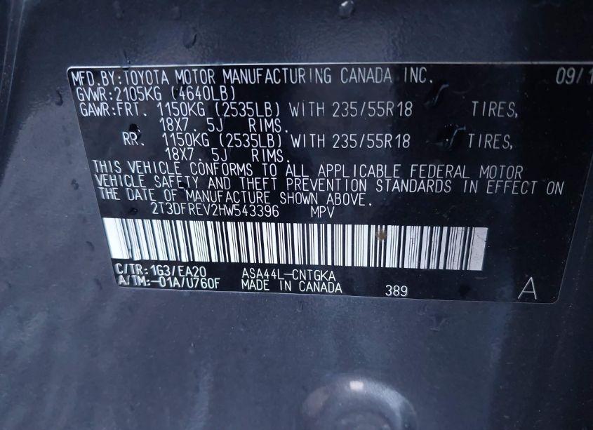 Photo 9 of 2017 Toyota Rav4 PLATINUM (VIN 2T3DFREV2HW543396)