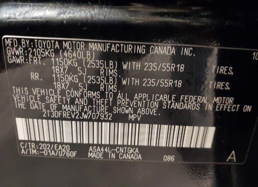 Photo 9 of 2018 Toyota Rav4 LIMITED (VIN 2T3DFREV2JW707932)