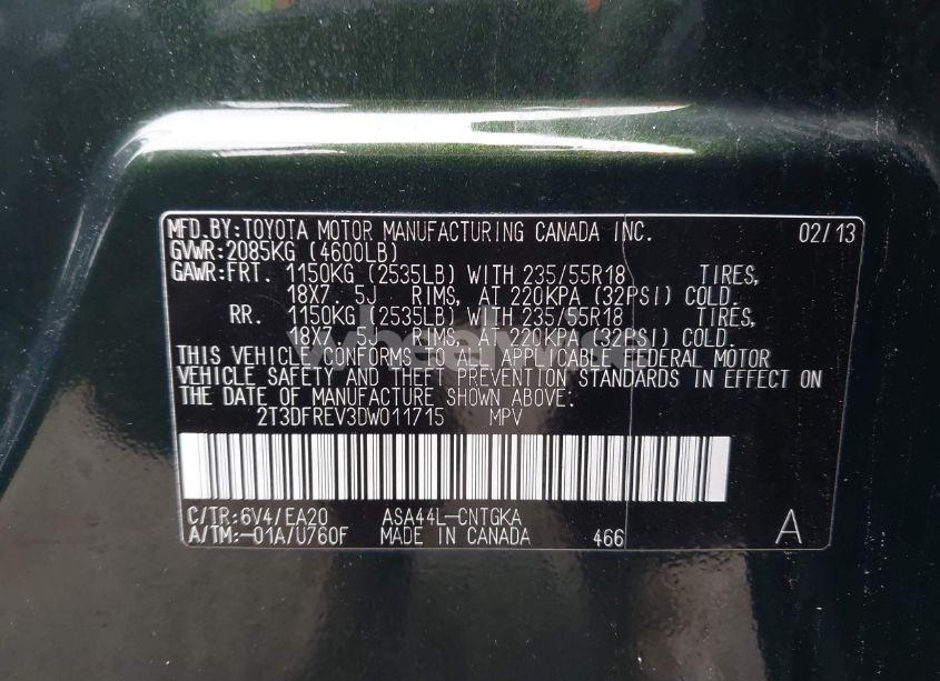 Photo 9 of 2013 Toyota Rav4 LIMITED (VIN 2T3DFREV3DW011715)