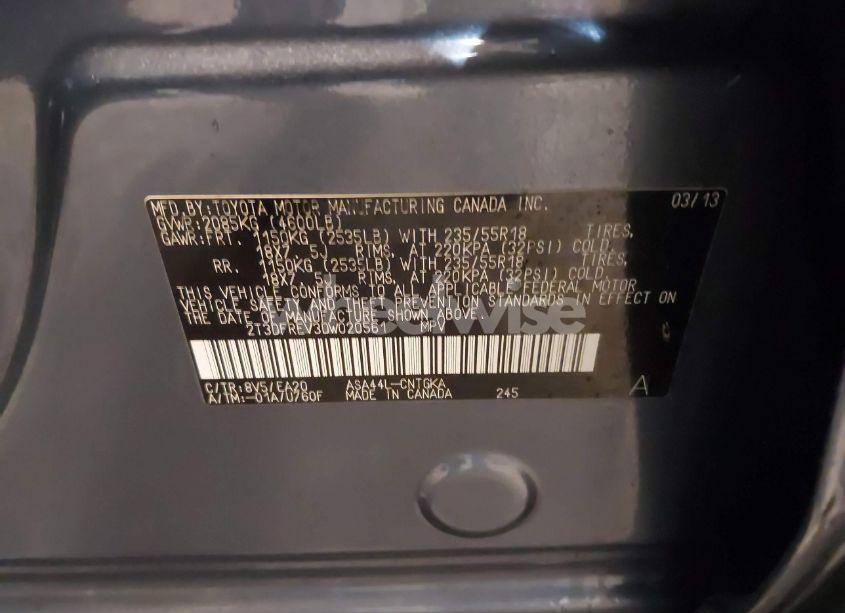 Photo 9 of 2013 Toyota Rav4 LIMITED (VIN 2T3DFREV3DW020561)