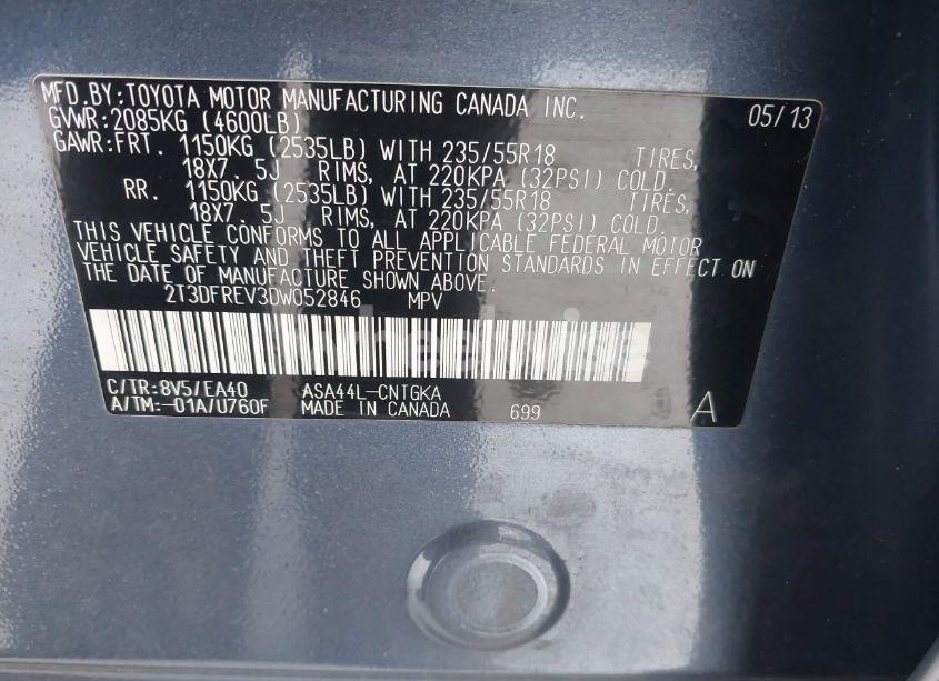 Photo 9 of 2013 Toyota Rav4 LIMITED (VIN 2T3DFREV3DW052846)