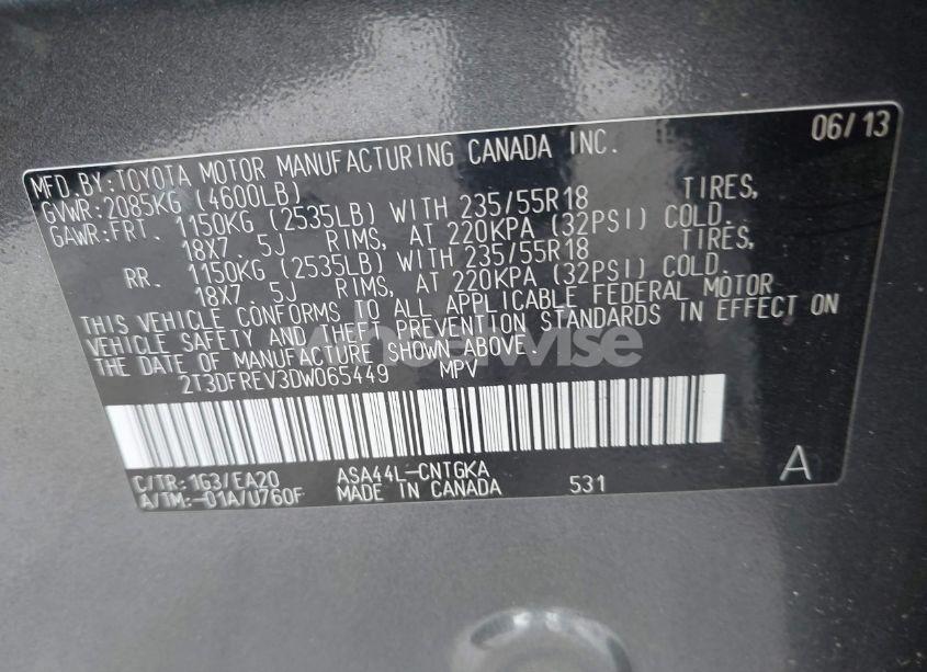 Photo 9 of 2013 Toyota Rav4 LIMITED (VIN 2T3DFREV3DW065449)