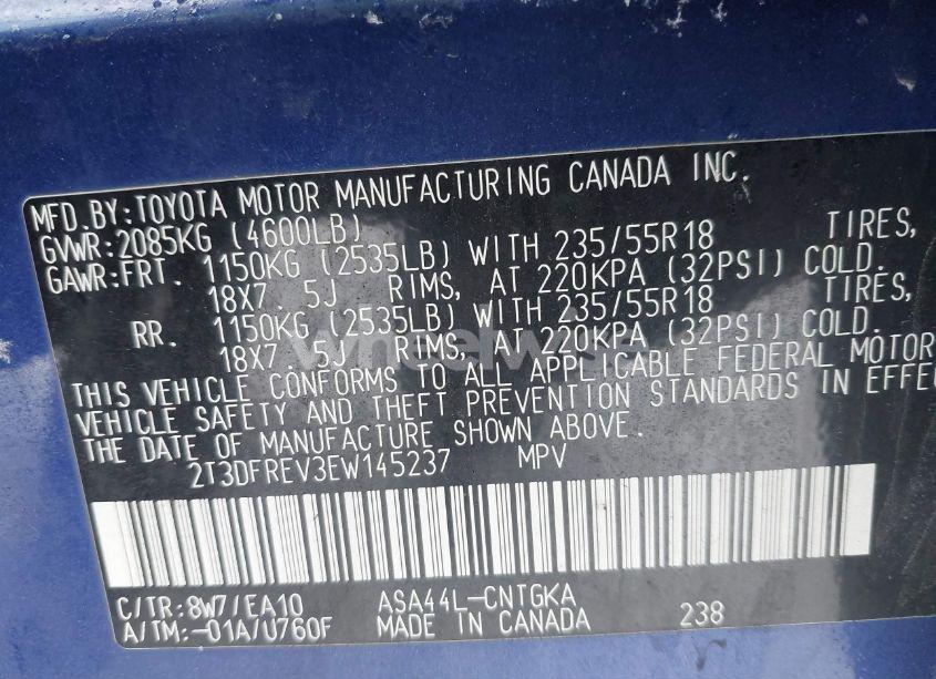 Photo 9 of 2014 Toyota Rav4 LIMITED (VIN 2T3DFREV3EW145237)