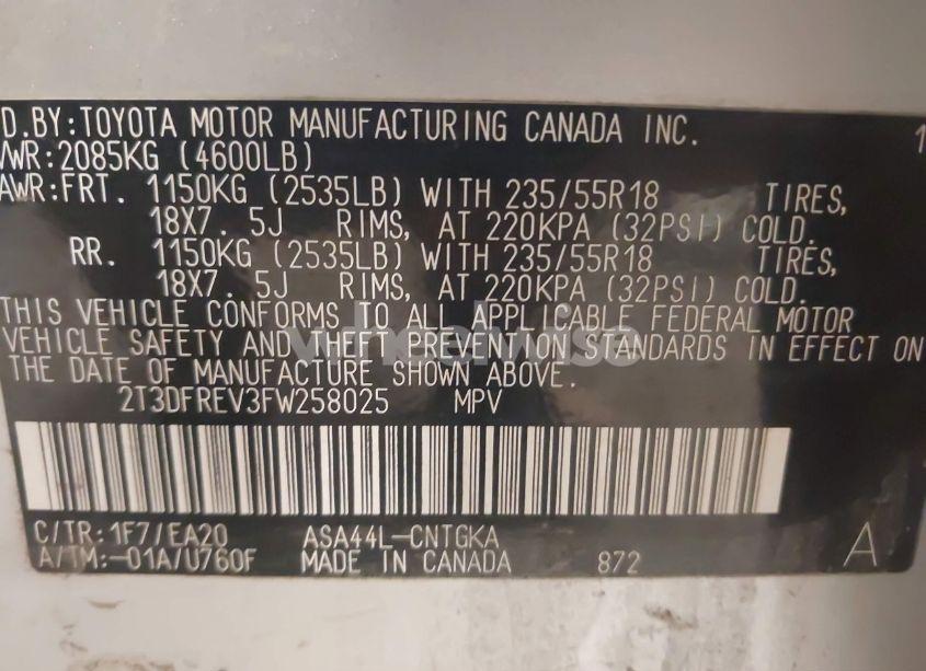 Photo 9 of 2015 Toyota Rav4 LIMITED (VIN 2T3DFREV3FW258025)